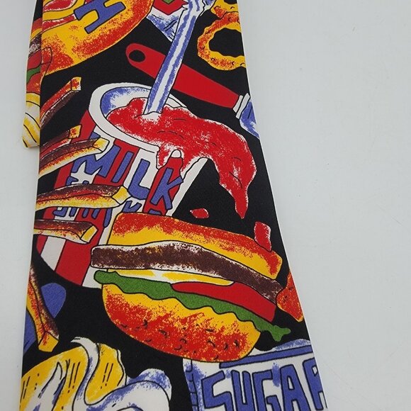 Next Exit Tie BBQ Colorful Fun Novelty Tie - Cookout Fast Food Burger Soda Fries - Picture 2 of 8